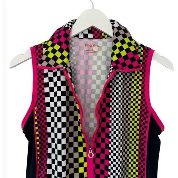 Kinona Golf Keep It Covered Tank Top Athletic Sleeveless Check Neon Retro Small - Picture 4 of 9